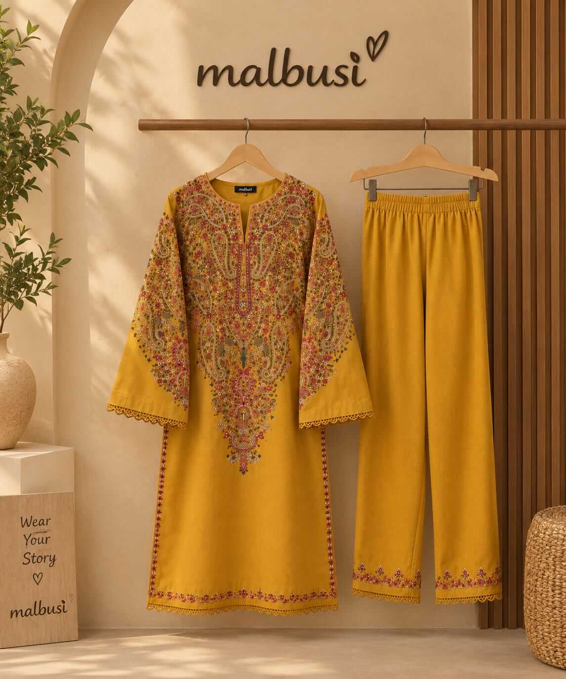 Dhanak Printed Mustard 2-Piece Suit