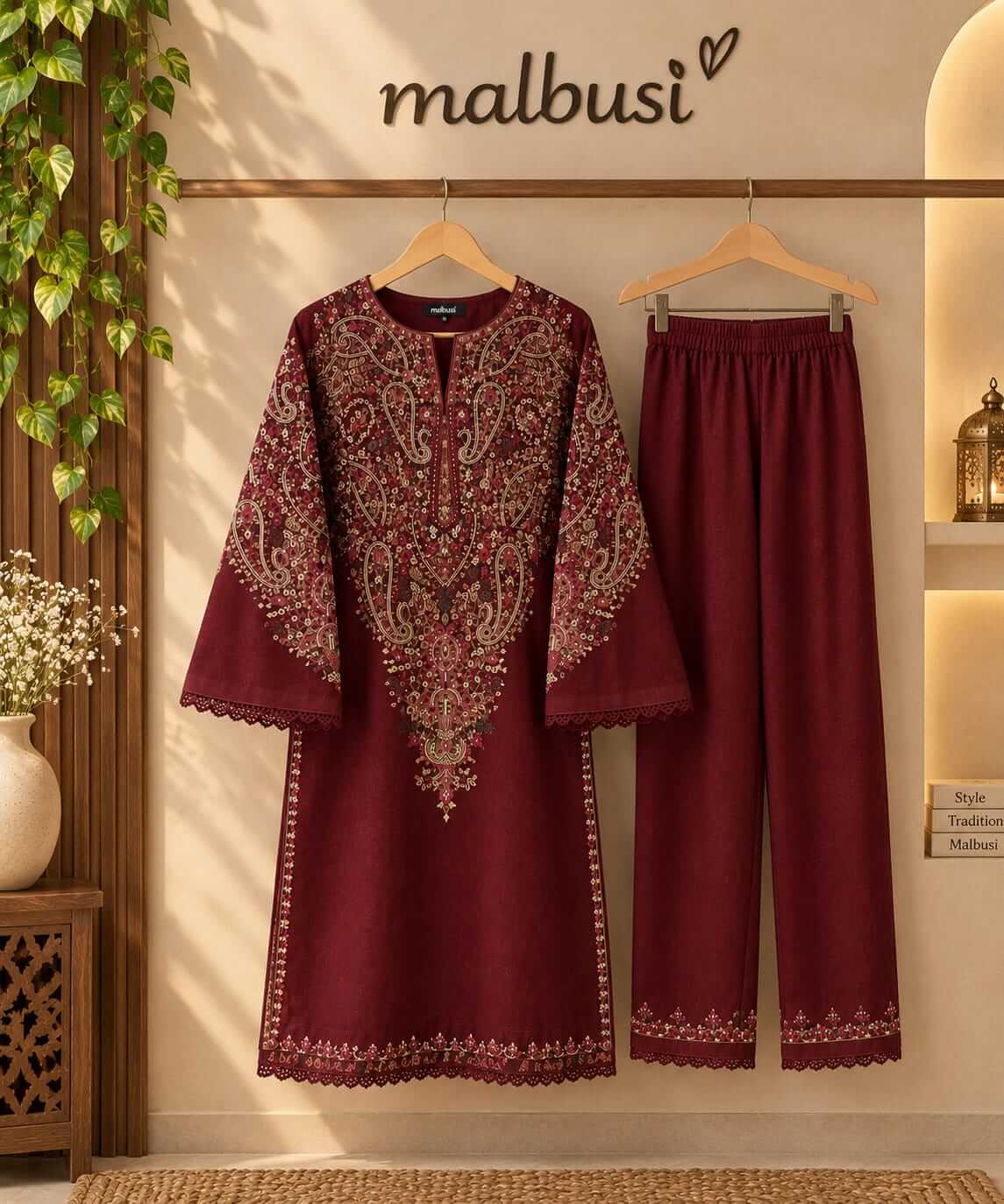 Dhanak Printed Maroon 2-Piece Suit