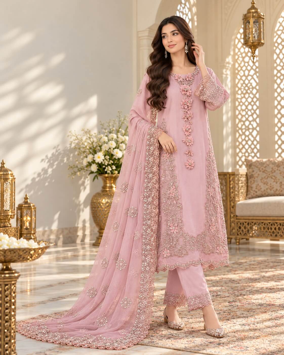 Blush Royale | Embroidered 3-Piece Suit - Pink