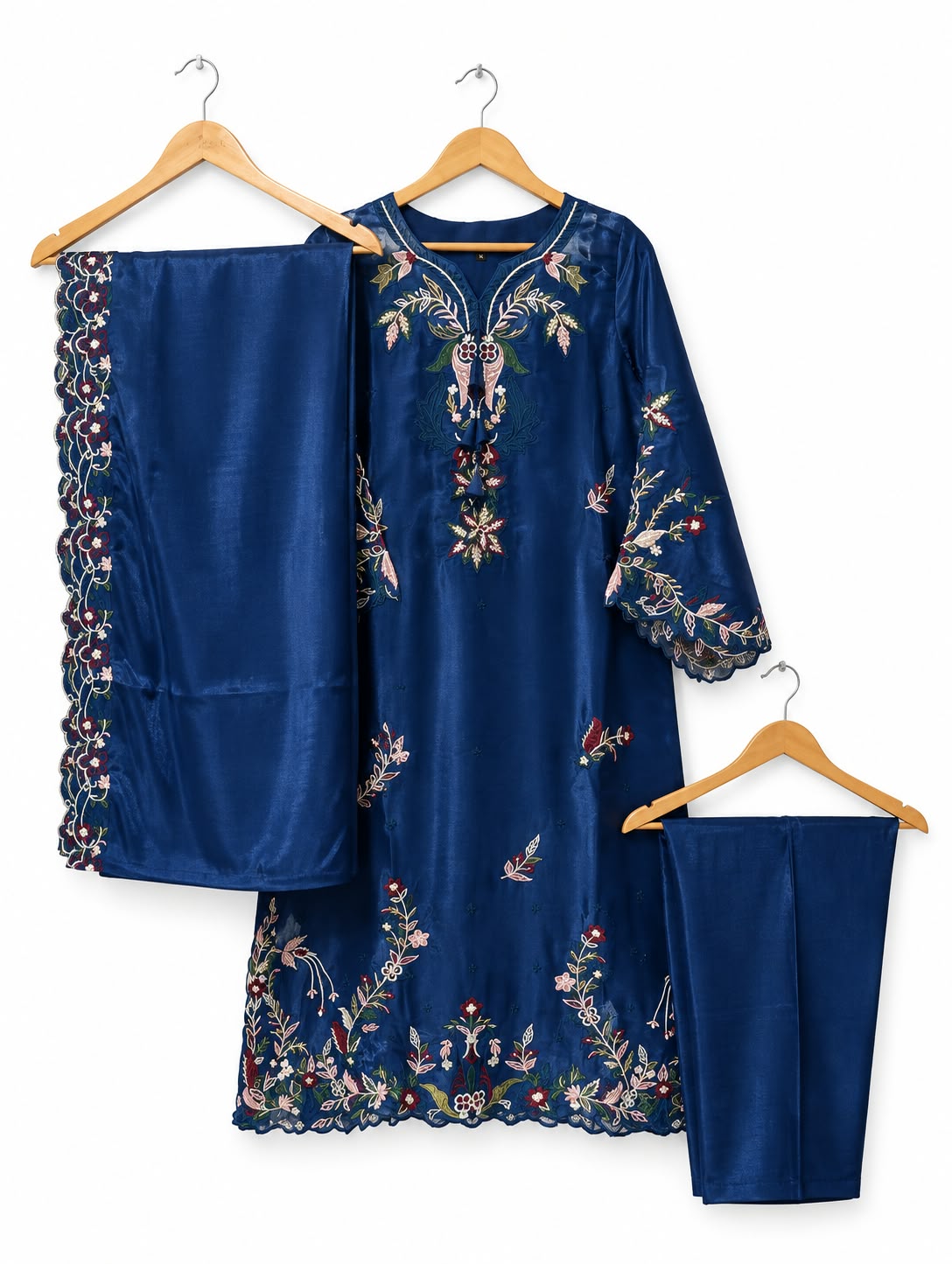 Royal Sapphire Floral Embroidered 3-Piece Suit