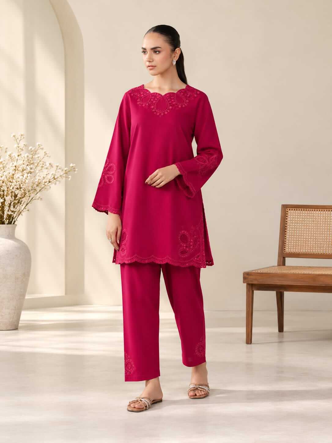 Magenta Embroidered Khaddar 2-Piece Suit