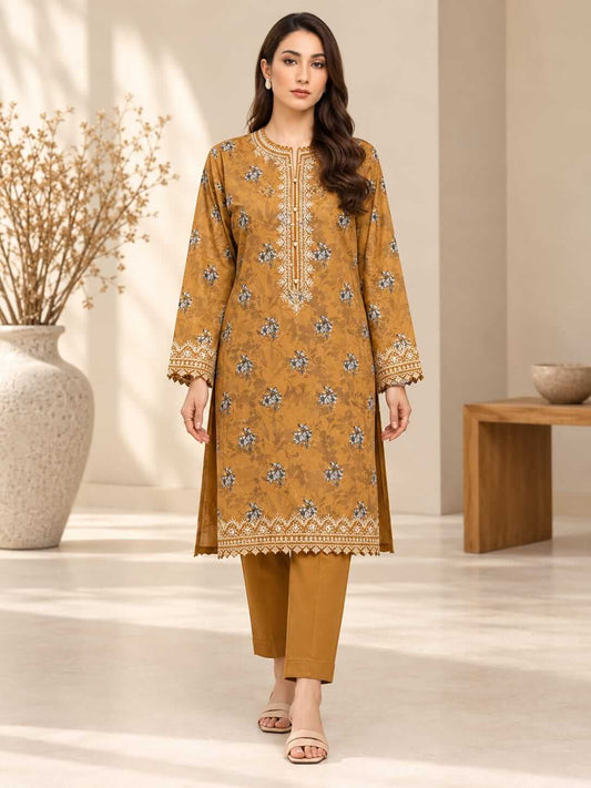 Mustard Printed Khaddar 2-Piece Suit