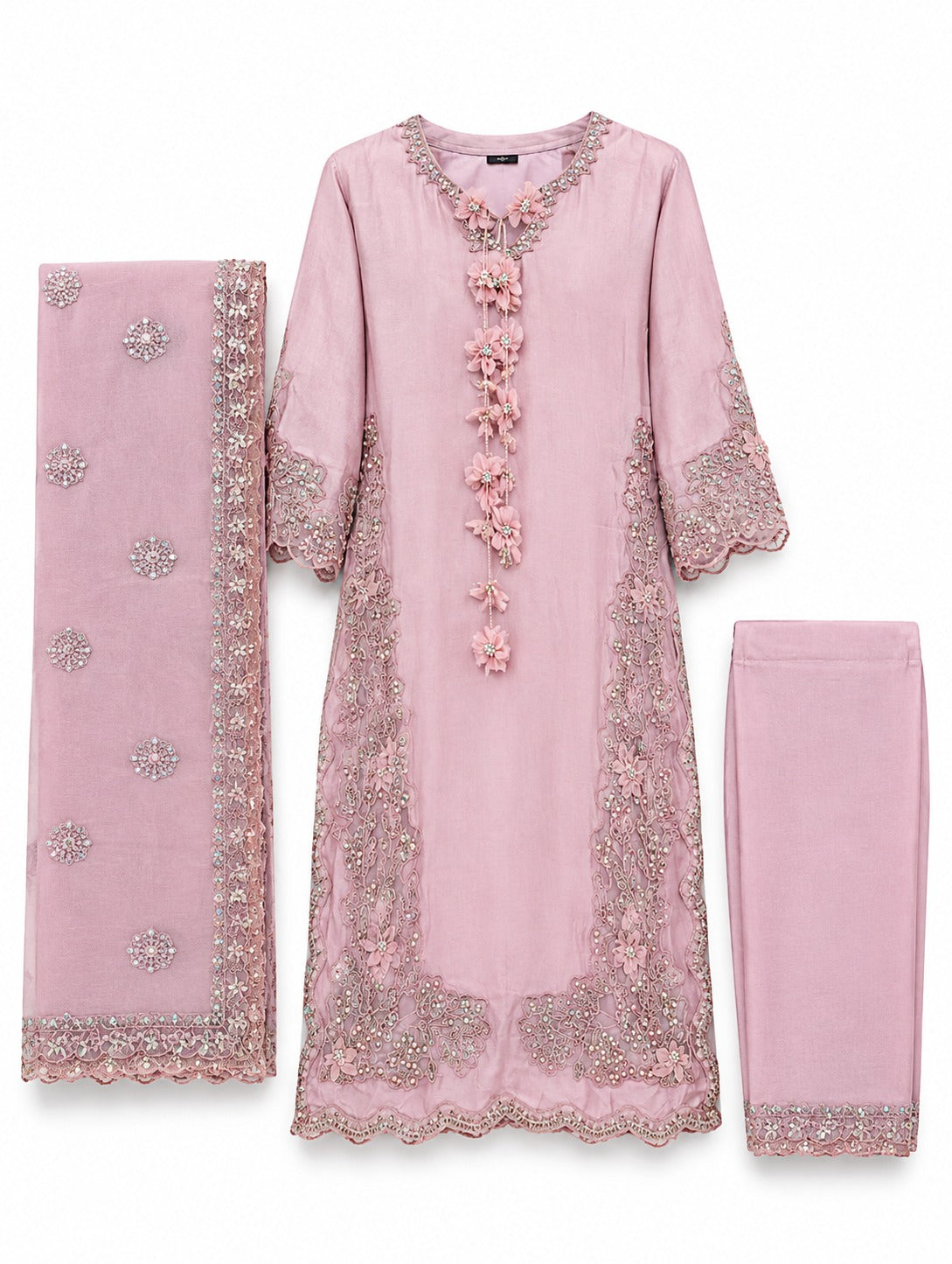 Blush Royale | Embroidered 3-Piece Suit - Pink
