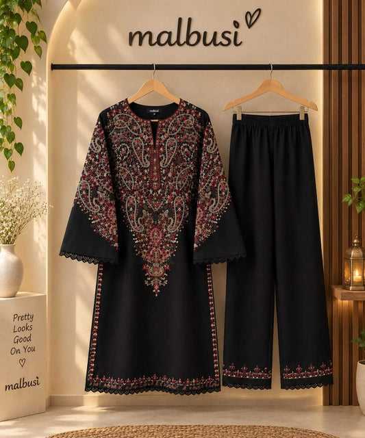 Dhanak Printed Black 2-Piece Suit