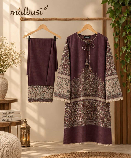 Dhanak Printed Maroon 2-Piece Suit