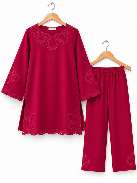 Magenta Embroidered Khaddar 2-Piece Suit
