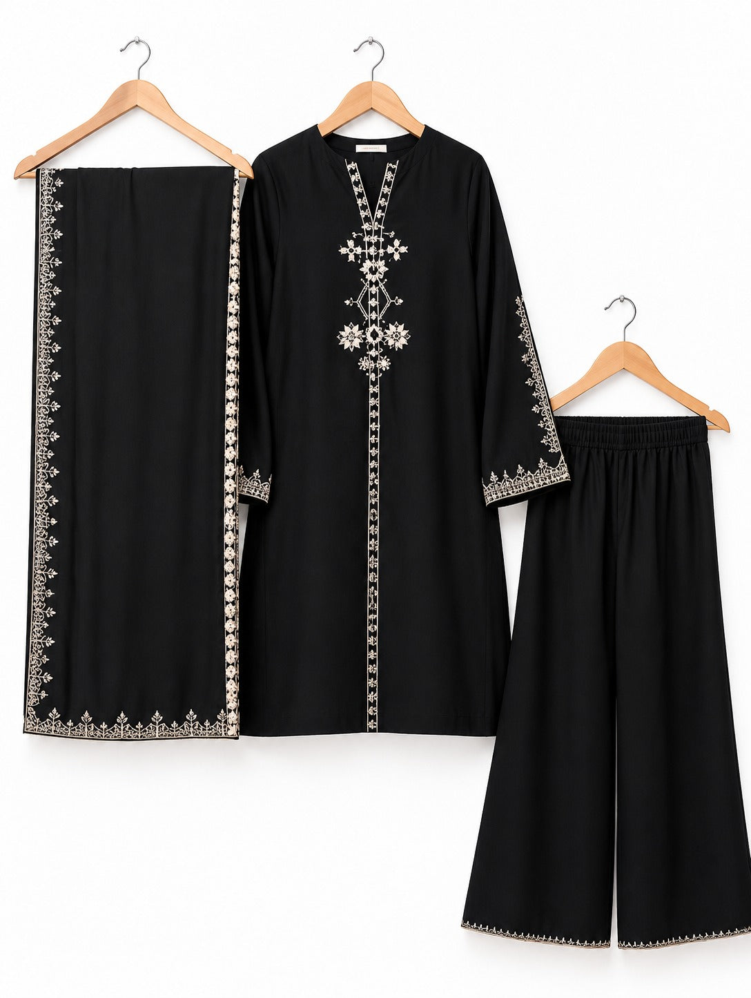 Black Khaddar Embroidered 3-Piece Suit