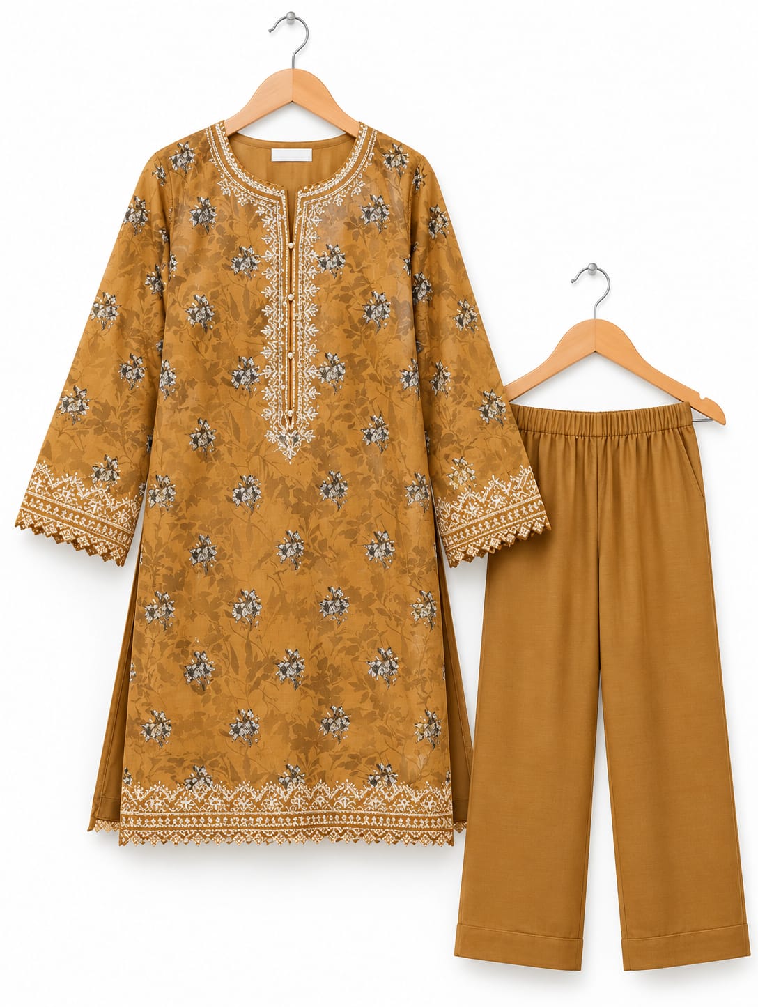 Mustard Printed Khaddar 2-Piece Suit