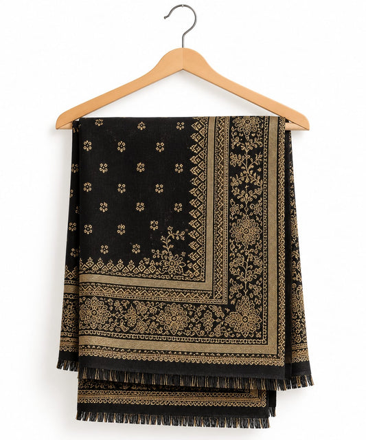 Black & Gold Jacquard Shawl