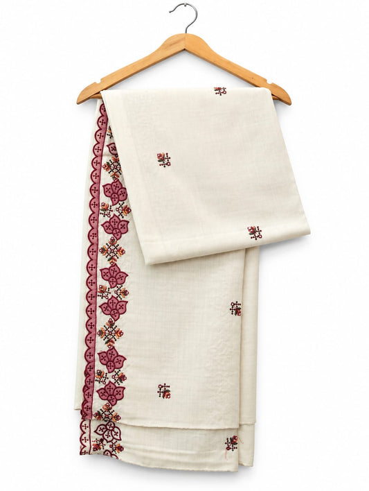 Ivory Bloom Maroon Floral Embroidered Shawl