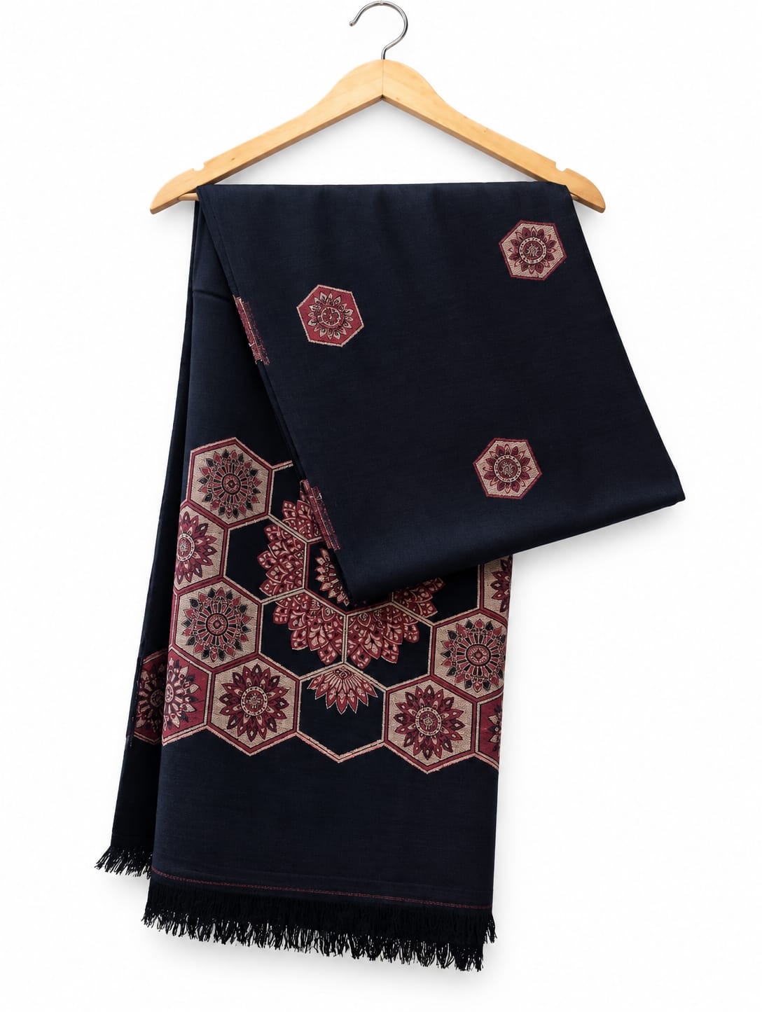 Midnight Bloom | Maroon Geometric Floral Embroidered Shawl
