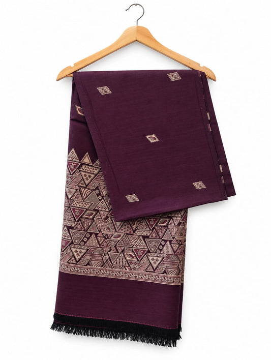 Royal Maroon Geometric Embroidered Shawl