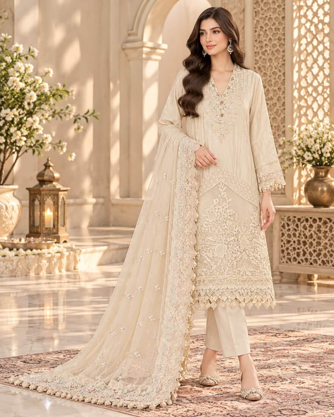 Ivory Grace | Luxury Cream Embroidered 3-Piece Suit