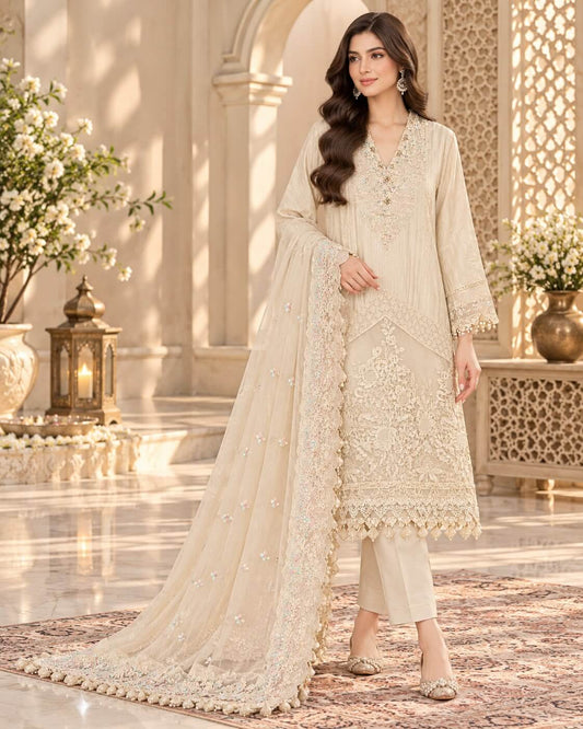 Ivory Grace | Luxury Cream Embroidered 3-Piece Suit