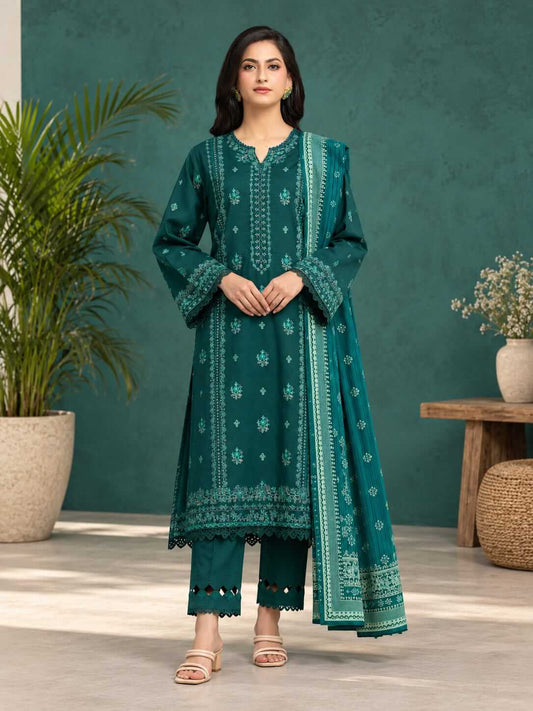 Teal Green Printed Khaddar 2-Piece Shirt & Dupatta