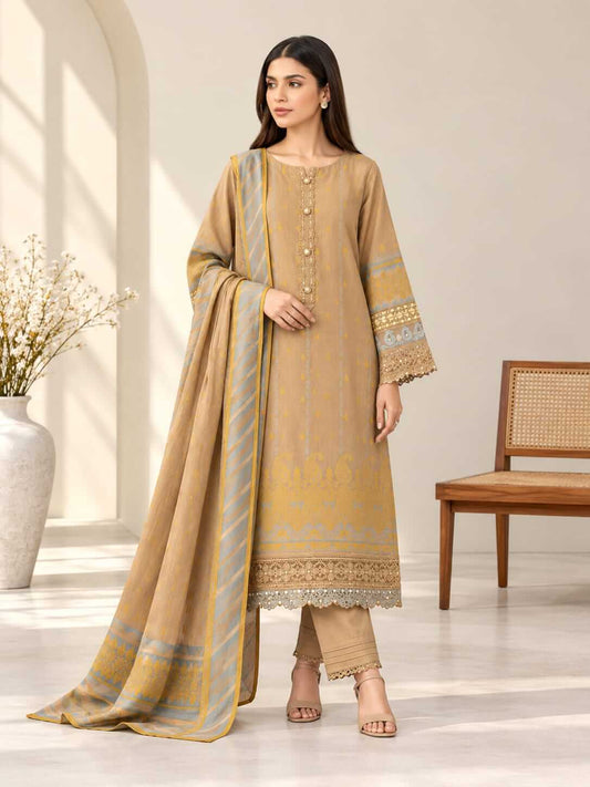 Beige Jacquard 2-Piece Shirt & Dupatta