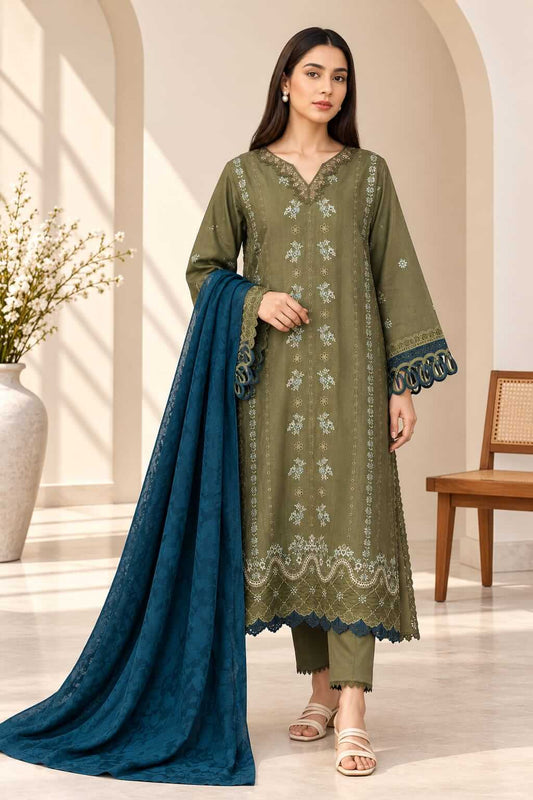 Olive Green Embroidered 2-Piece