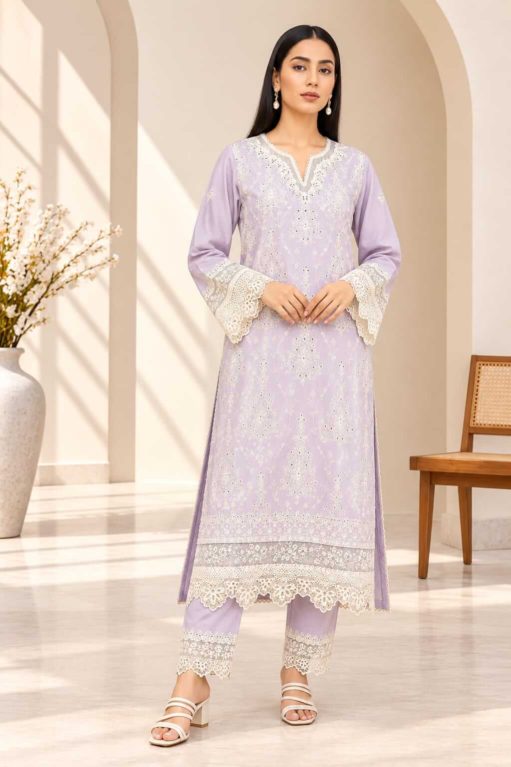 Lilac Embroidered Khaddar 2-Piece Suit